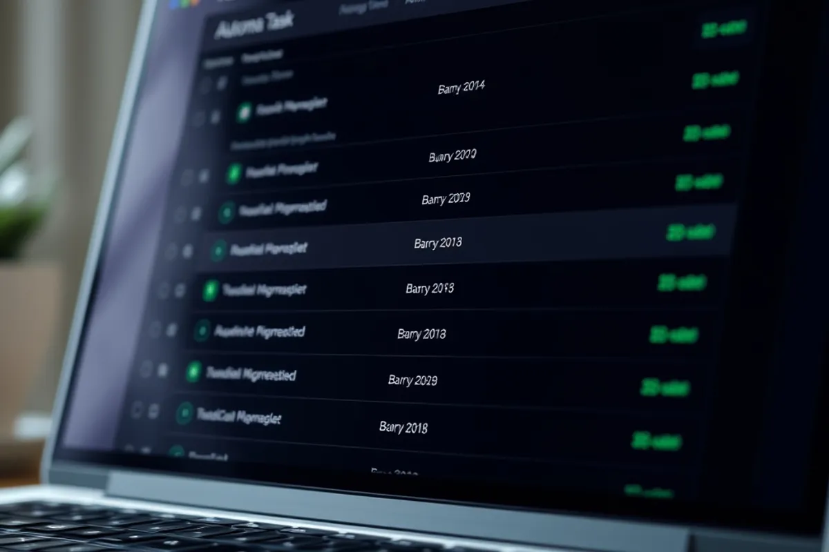 An office worker reviewing an AI agent dashboard on a laptop
