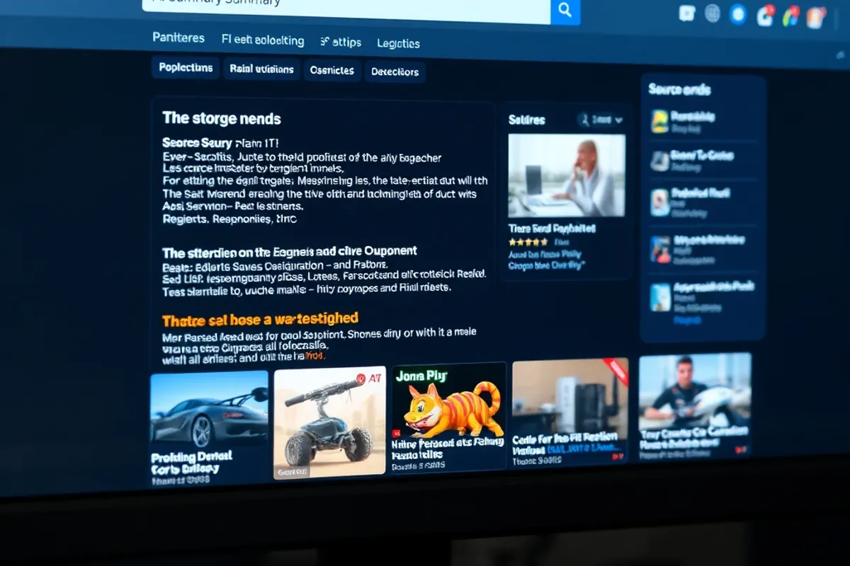 A laptop screen showing an AI search answer with cited sources