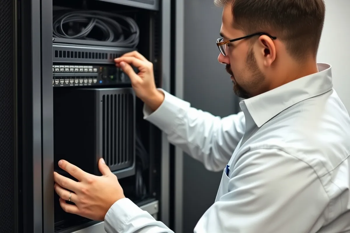 A server room with rows of compact edge computing racks