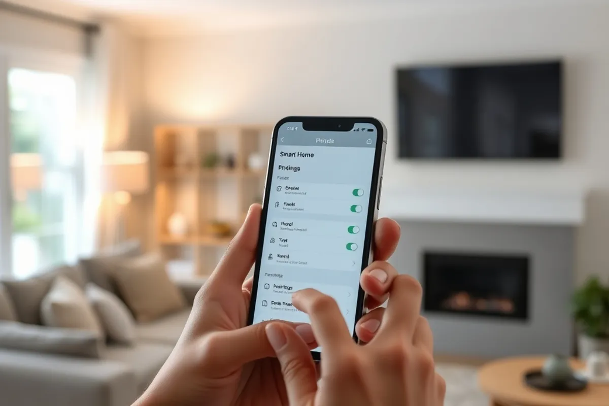 A smart home hub and small sensors arranged on a shelf